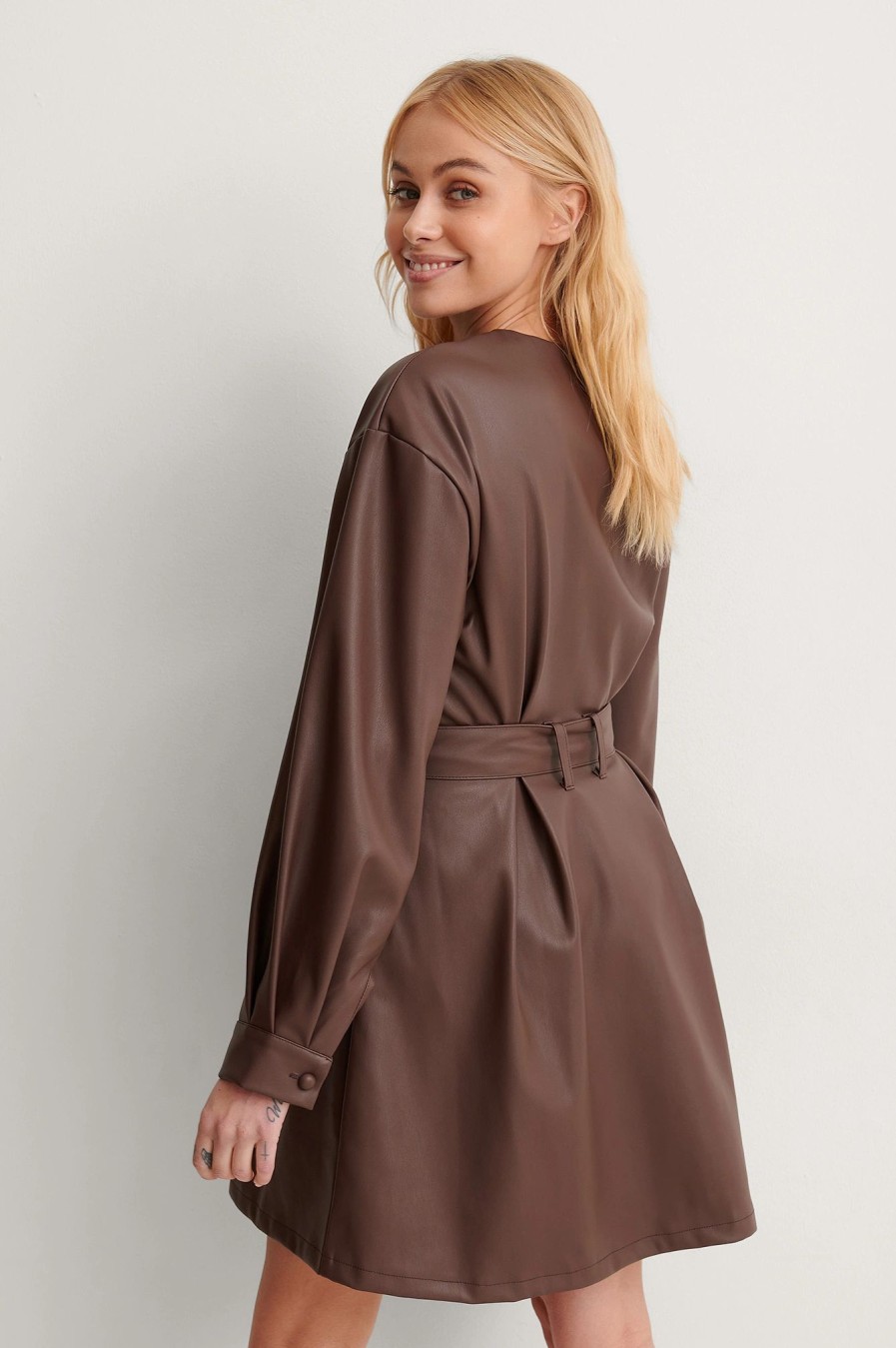 Mini Dresses * | Na-Kd Pu Belted Mini Dress Brown