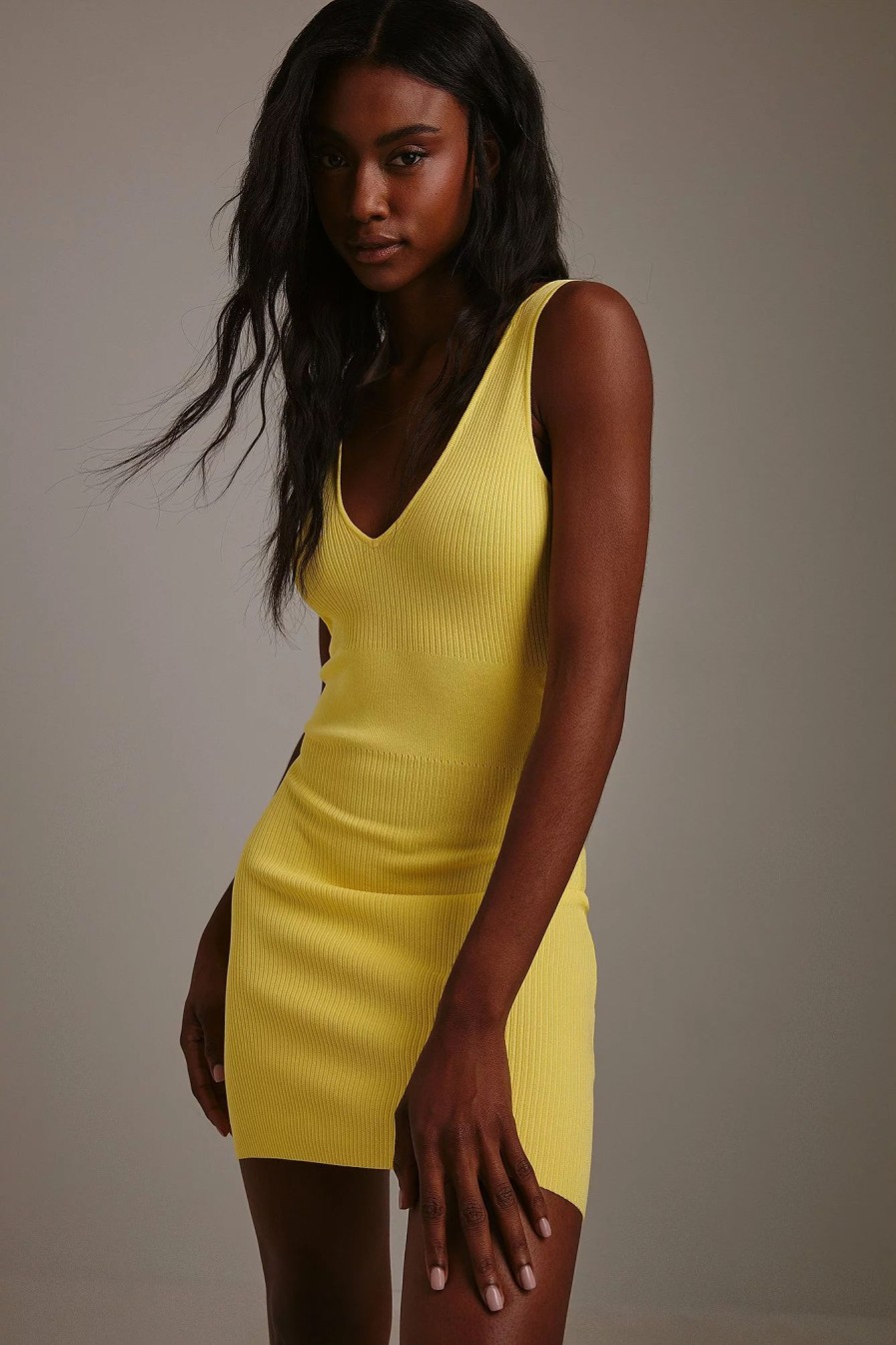 Knitted Dresses * | Handpicked X Na-Kd Marked Waist Knitted Mini Dress Yellow