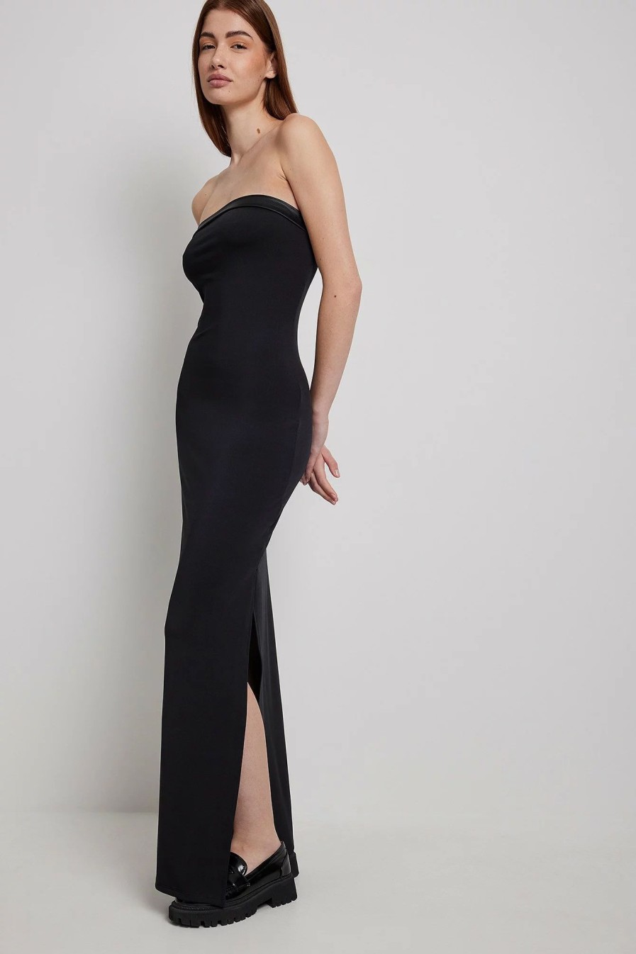 Bodycon Dresses * | Annijor X Na-Kd Pu Detail Maxi Dress Black