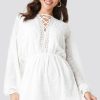 Mini Dresses * | Na-Kd Boho Lace Up Lace Dress White