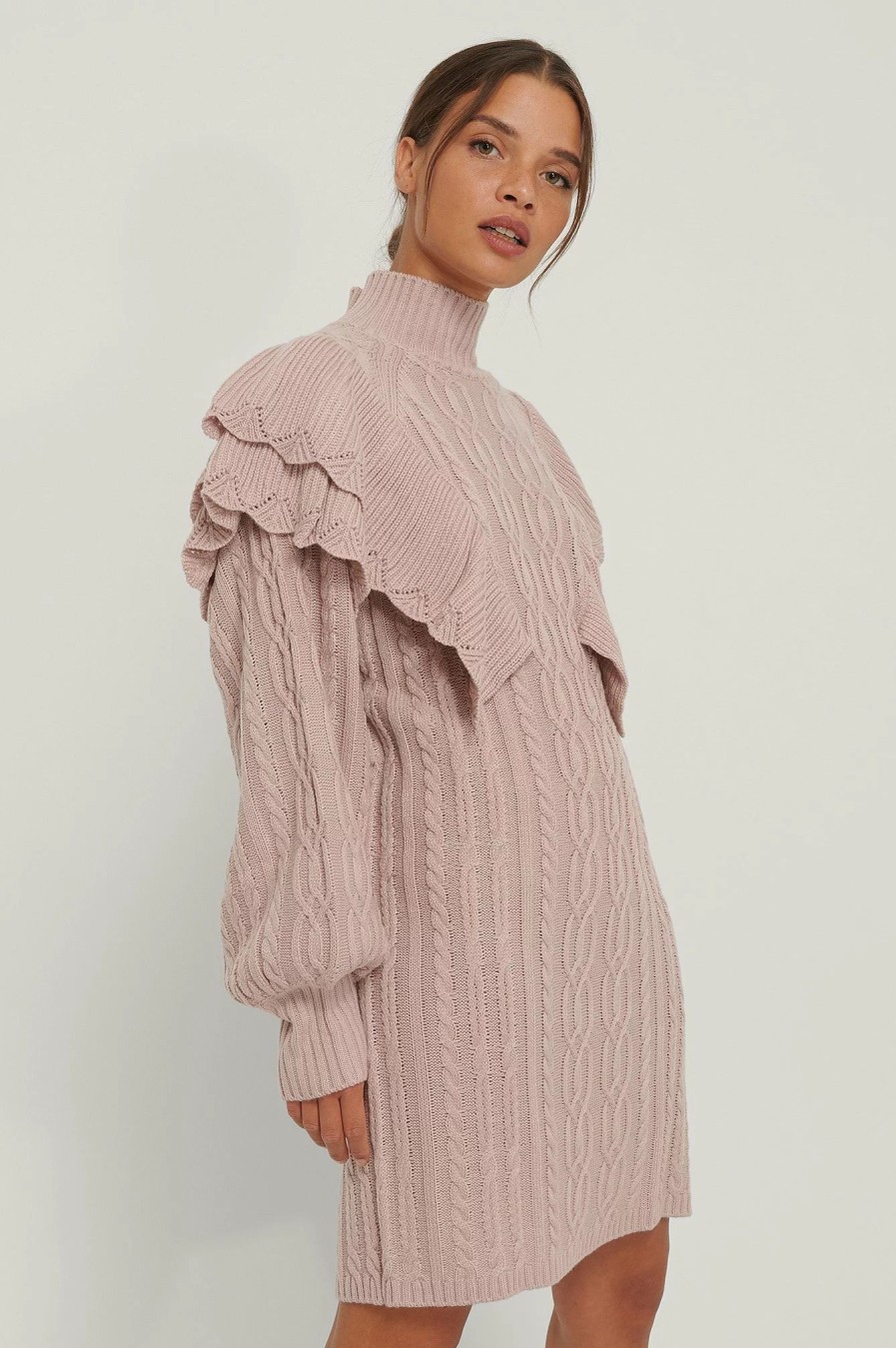 Mini Dresses * | Na-Kd Volume Flounce Knitted Dress Pink