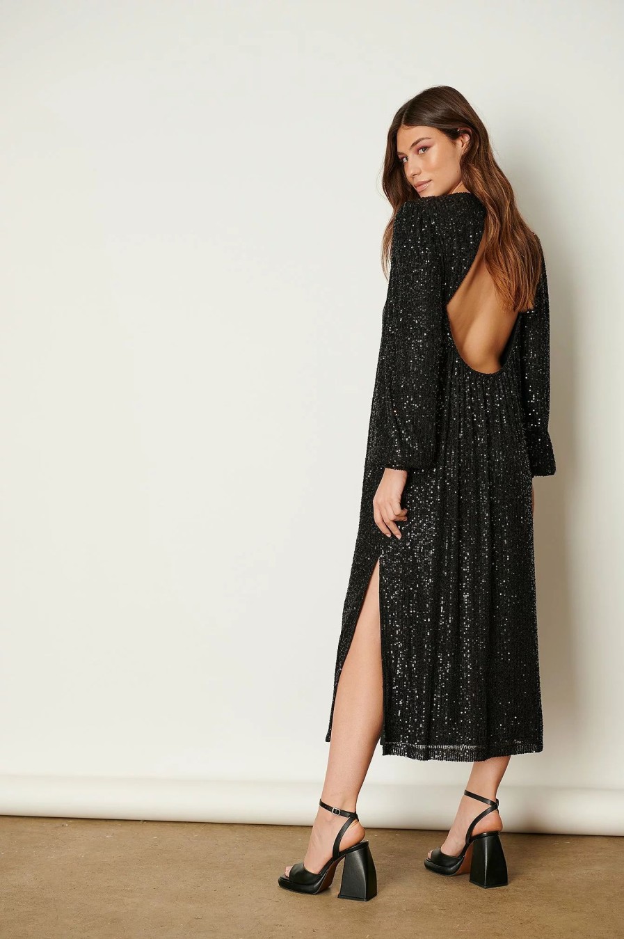 Party Dresses * | Handpicked X Na-Kd Open Back Sequin Midi Dress Black