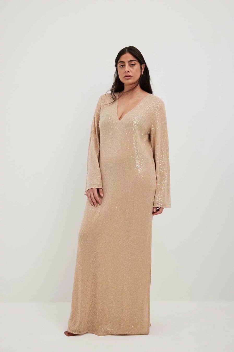 Party Dresses * | Na-Kd Party Flowy Sequin Maxi Dress Beige