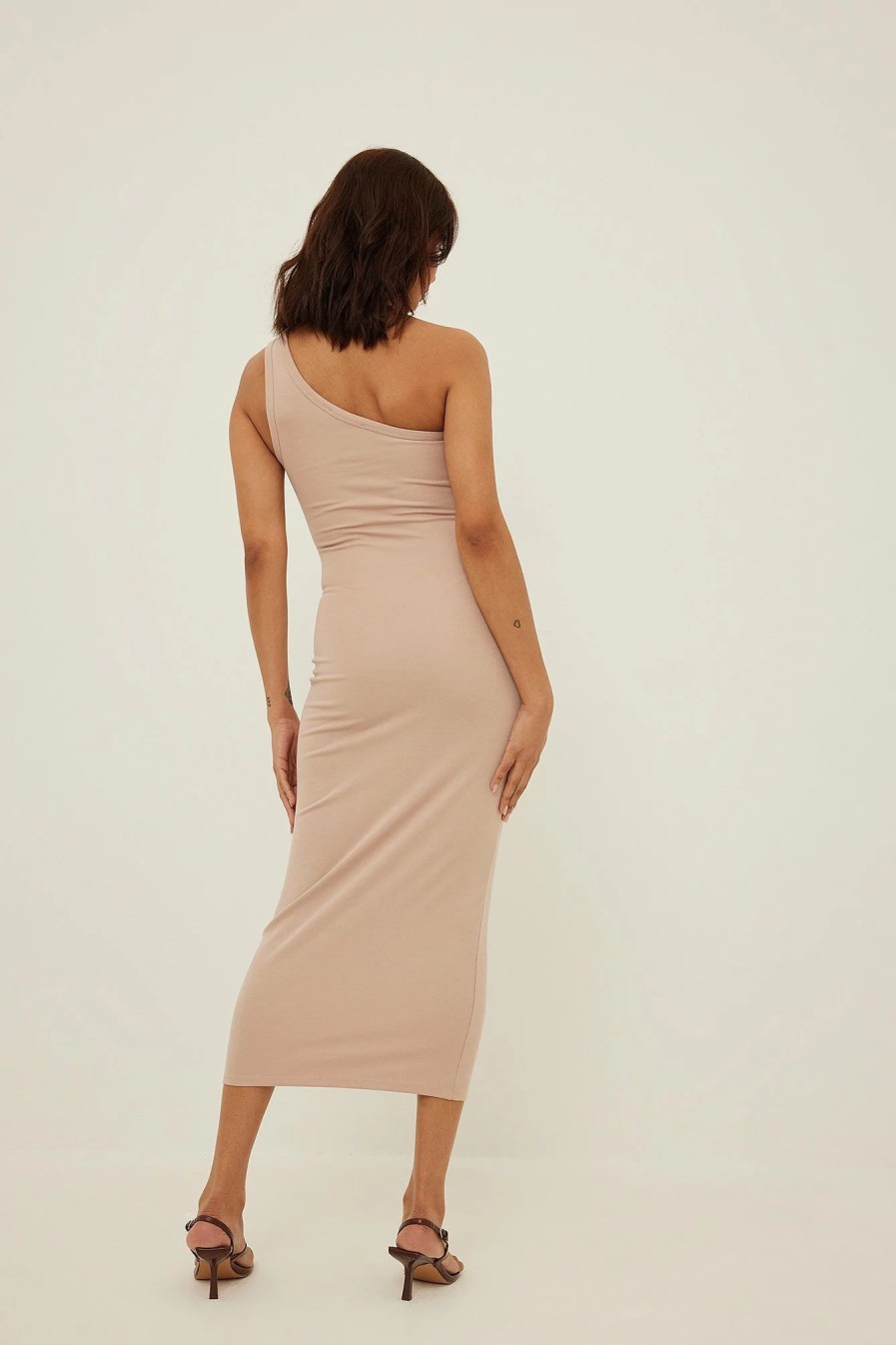 Bodycon Dresses * | Na-Kd Basic One Shoulder Midi Dress Beige