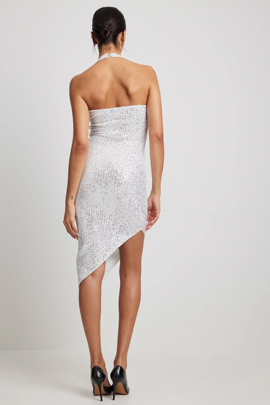 Party Dresses * | Na-Kd Party Asymmetric Sleeveless Sequin Midi Dress