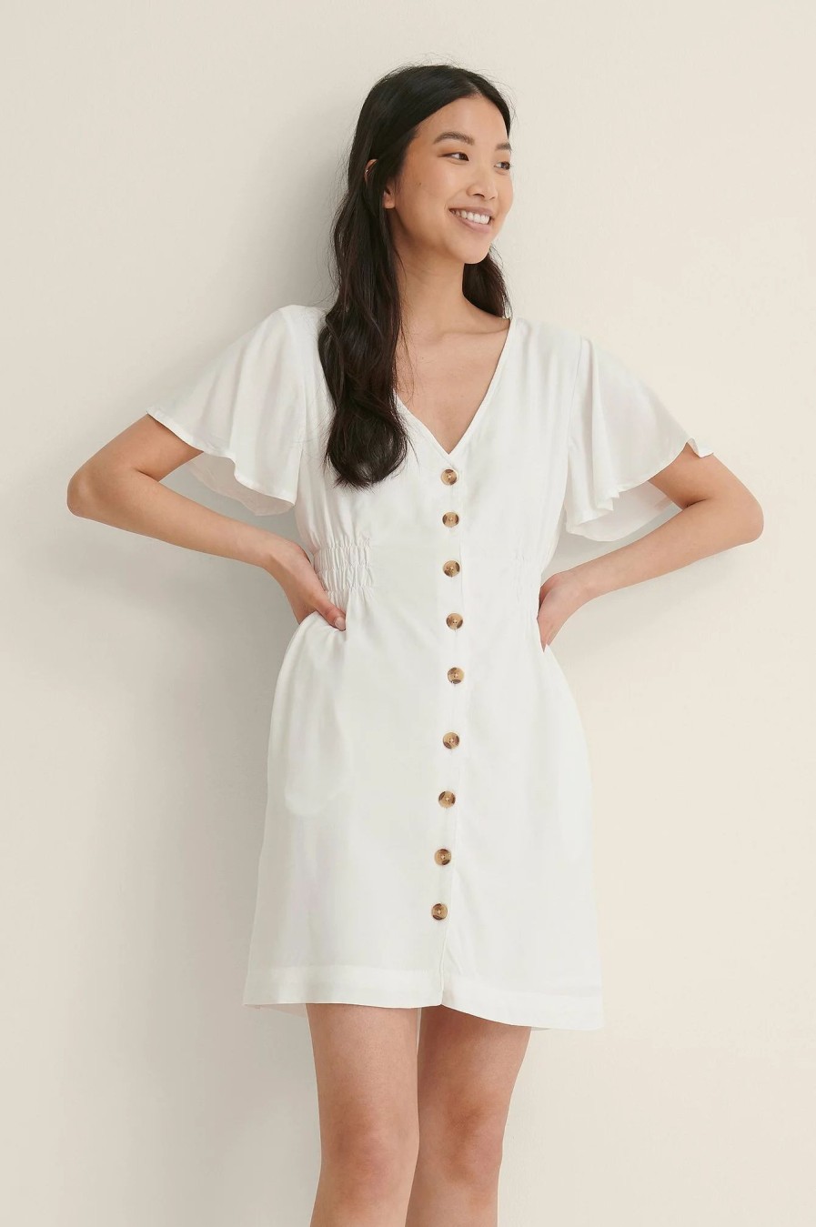 Mini Dresses * | Na-Kd Buttoned Mini Dress White